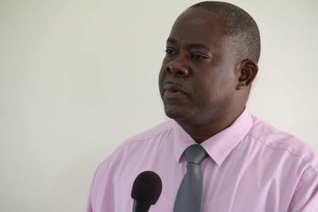 Minister of Cooperatives in the Nevis Island Administration Hon. Robelto Hector speaking at the launch of the New River Farmers Development Cooperative Society Limited, at the Department of Agriculture’s conference room in Prospect